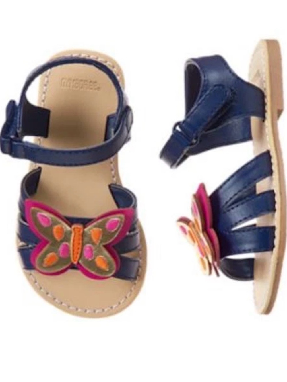 Girls Navy Butterfly Strap Sandals with Pink Accent